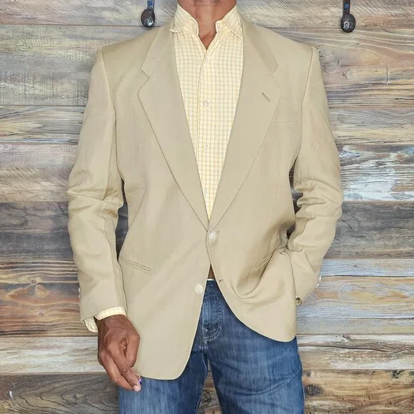 Vintage Pierre Cardin Wool Linen Beige Blazer Jacket 40R - Picture 9 of 11